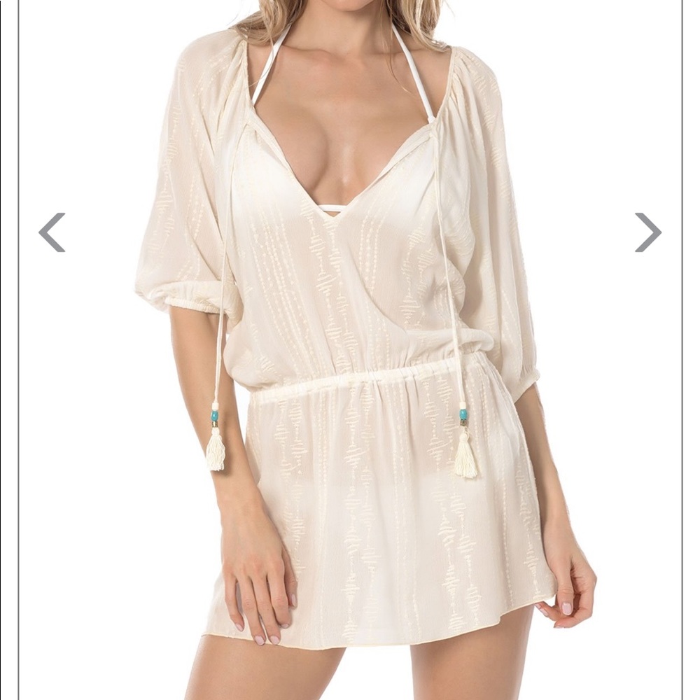NWT! Becca Deep V Tassel Tie Tunic swim cover up